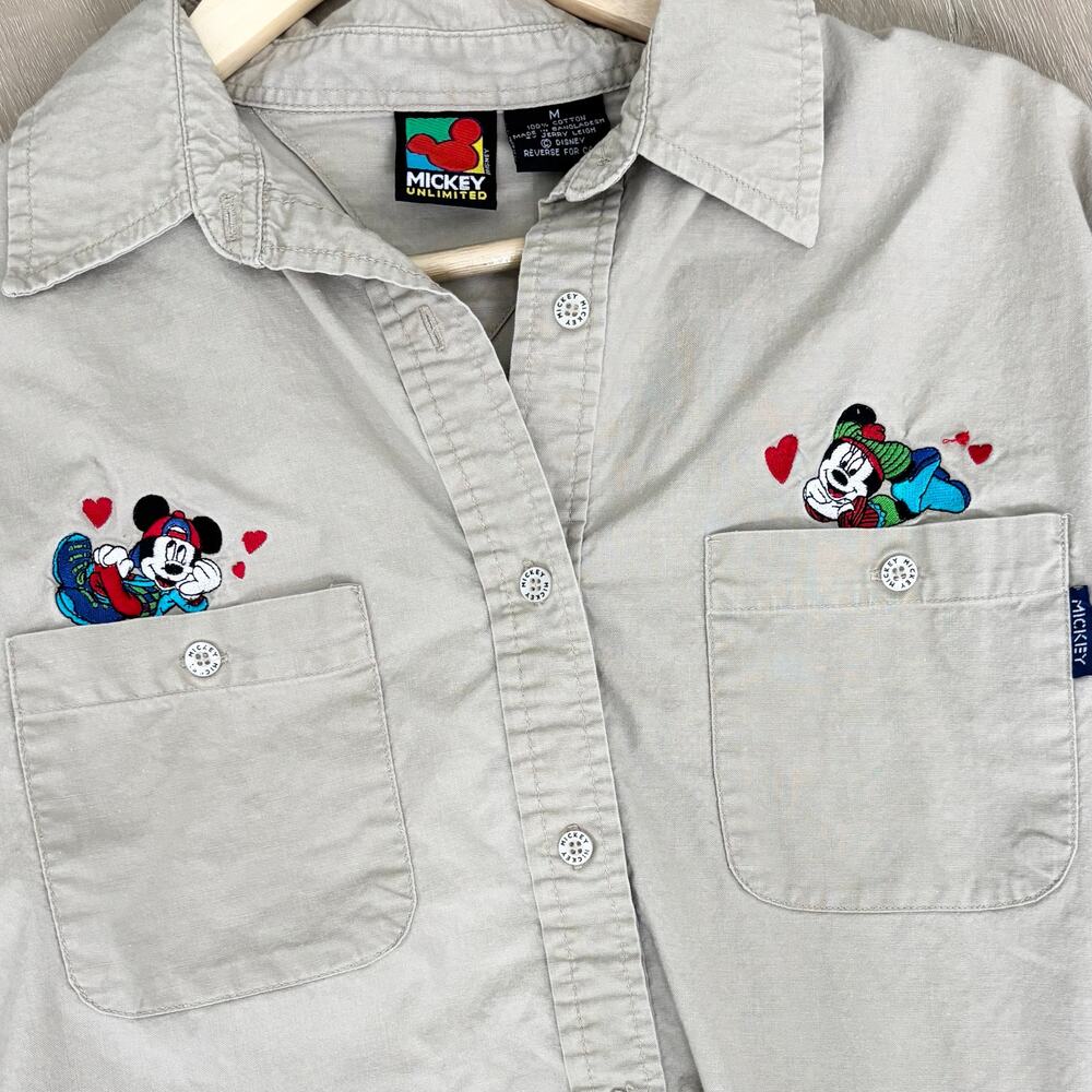 Vintage Disney Mickey Mouse Khaki Button Down Womens' Medium 100% Cotton